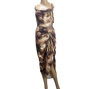 SHEIN Brown Tie-Dye Maxi Dress Wrap Front Sleeveless Dress size Small Drop Chest